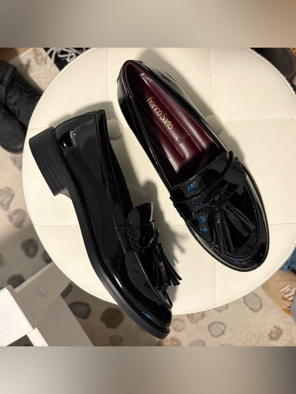 Franco Sarto Black Patent Tassel Loafers